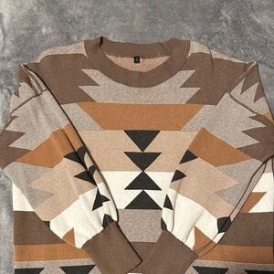 Geometric Patterned Brown Sweater